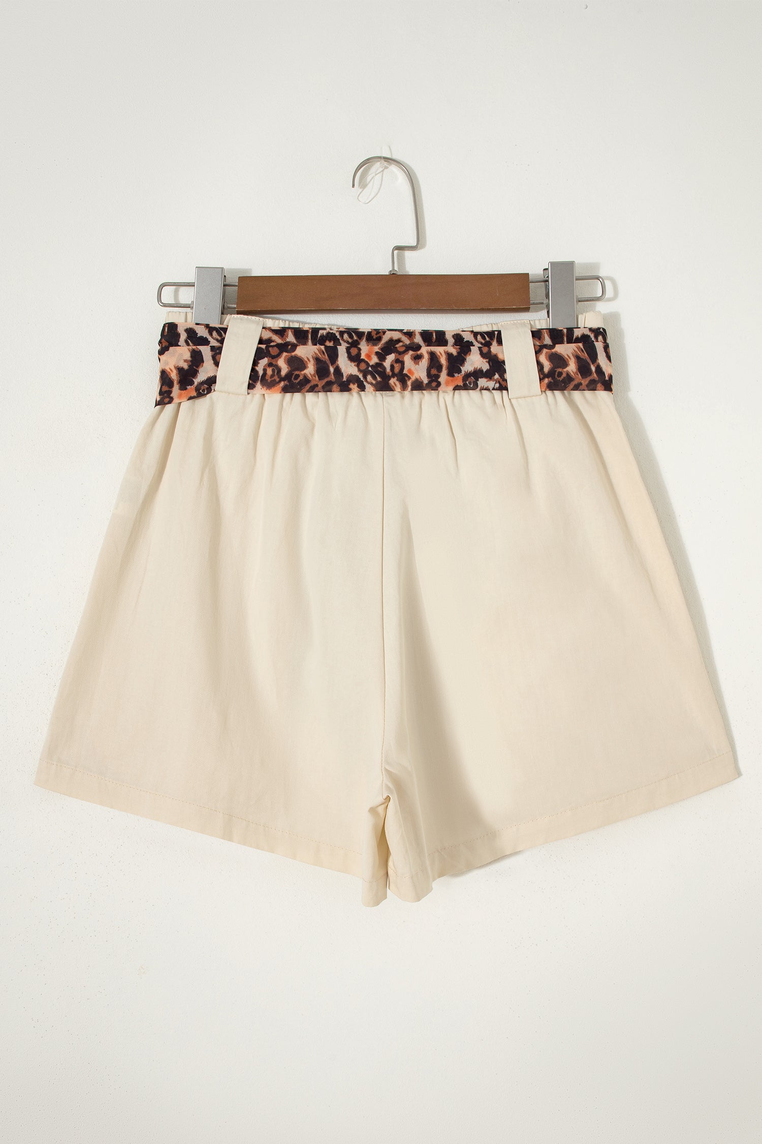 Oatmeal Leopard Contrast Sash Belt Pleated Wide Leg Shorts