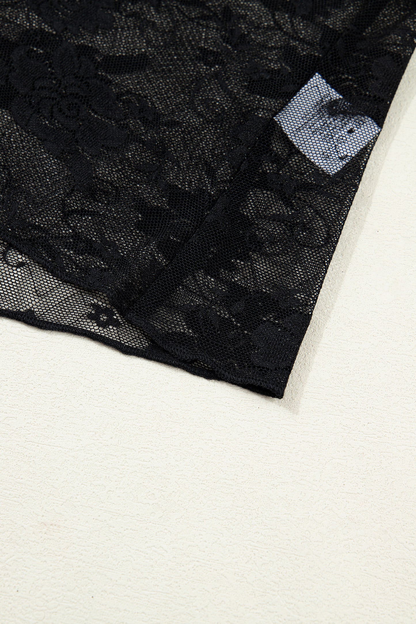 Black Floral Lace Mesh Short Sleeve Sheer Top