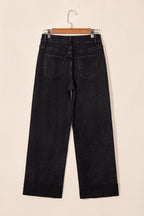 Navy Blue Studded Detail Straight Leg Casual Loose Jeans