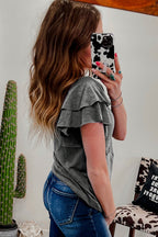 Layered Ruffle Short Sleeve Round Neck Top
