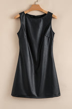 Coffee Vegan Leather Sleeveless Mini Dress