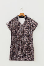 Brown Leopard Print Short Sleeve Mini Shift Silhouette Dress