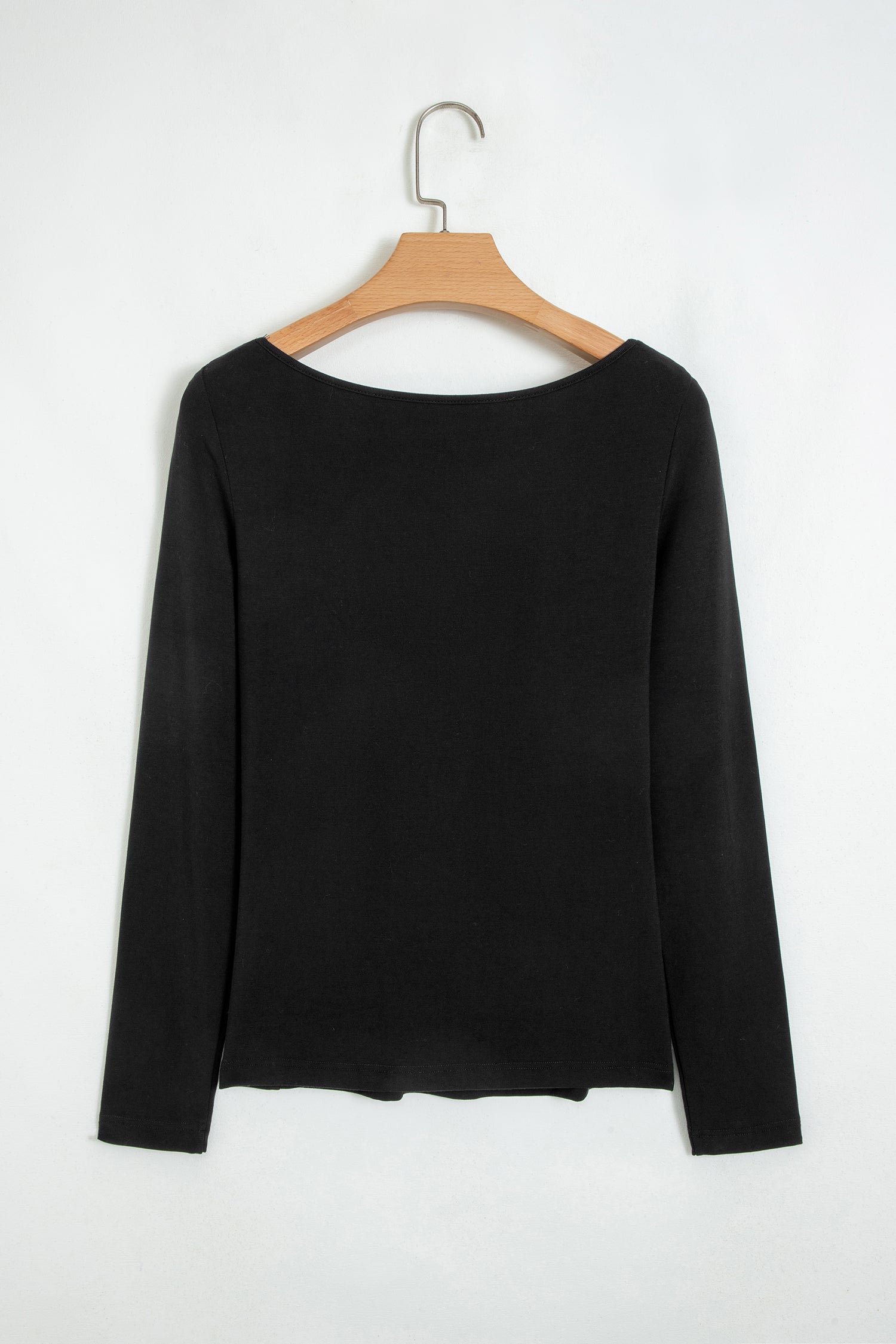 Black Lace Trim Elegant Neckline Long Sleeve Slim Top