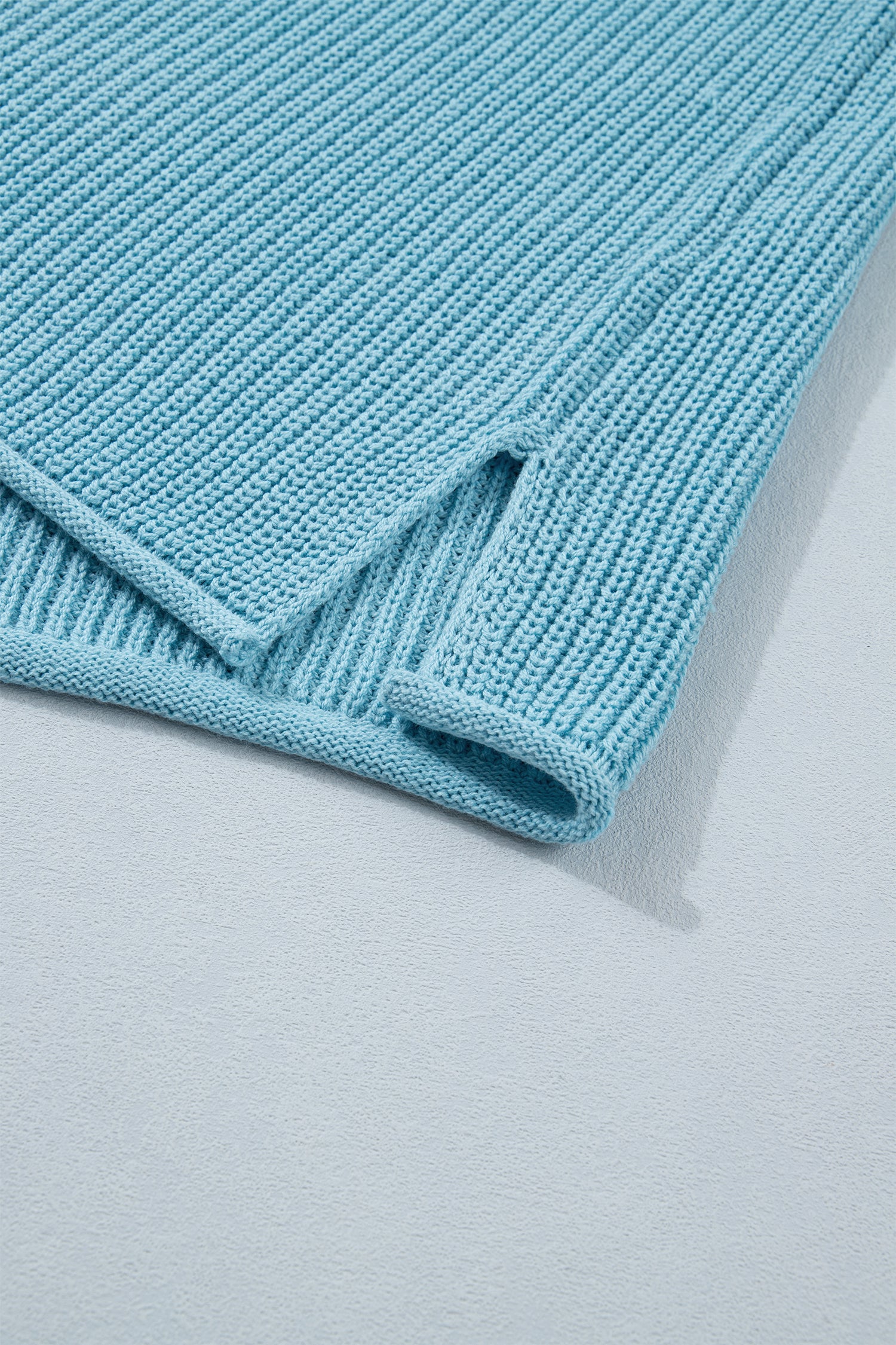 Mist Blue Exposed Seam Detail Half Sleeve Loose Sweater