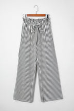 Black Stripe Tied High Waist Loose Straight Casual Pants