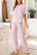 Pink Leopard Two Piece Top and Pants Set