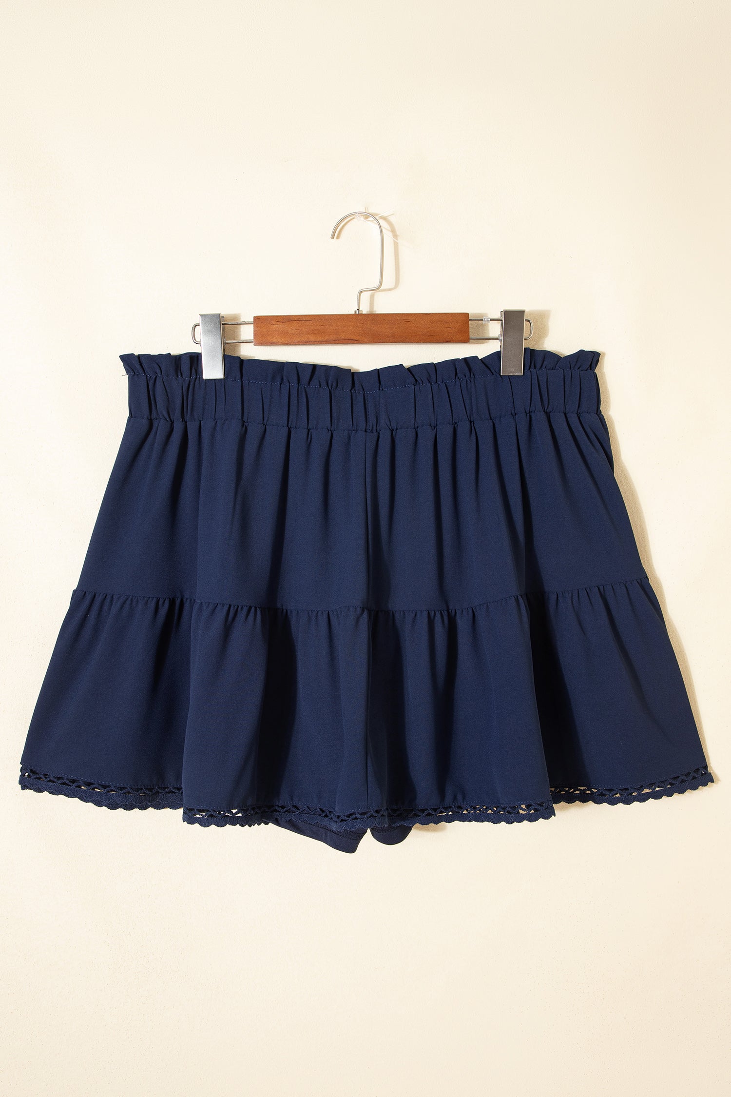 Frilled Elastic Waist Lace Trim Boho Ruffled Shorts Plus