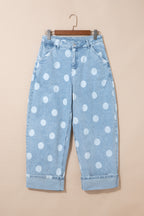 Polka dot ankle-length casual jeans with metal buttons from Dear-Lover, featuring a relaxed fit and stylish design.