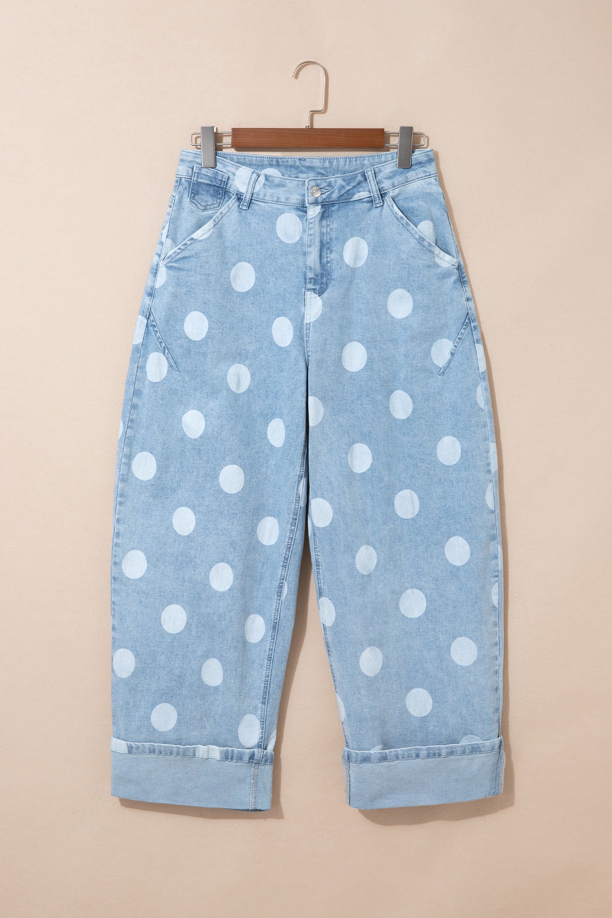 Polka dot ankle-length casual jeans with metal buttons from Dear-Lover, featuring a relaxed fit and stylish design.