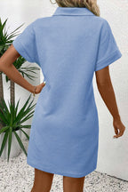 Solid Color Textured Short Sleeve A Line Mini Dress
