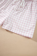 Sky Blue Plaid Baggy Pullover Drawstring Casual Shorts 2pcs Outfit