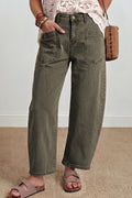 Color Square Patch Pocket Ankle-length Barrel Jeans