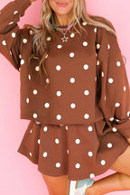 Red Polka Dot Raw Hem Relaxed Pullover Loose Skort Two Piece Set