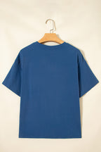 Sail Blue Color Block Chest Pocket Patched Casual Short Sleeve Top