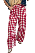 Blue Gingham Plaid Tie Elastic Waist Shift Pants