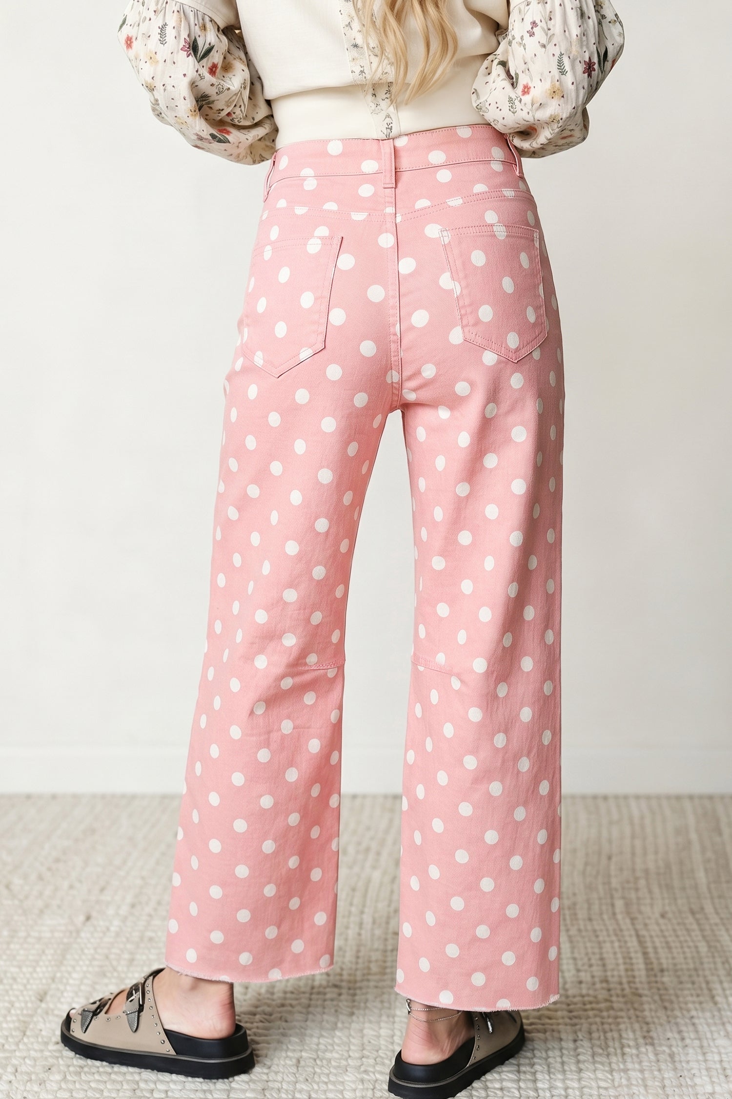 Pink Polka Dot Casual Slim Fit Jeans