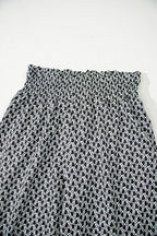 Black Bohemian Print Slit Wide Leg Smocked High Waist Pants