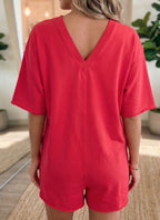 Fiery Red Loose Romper