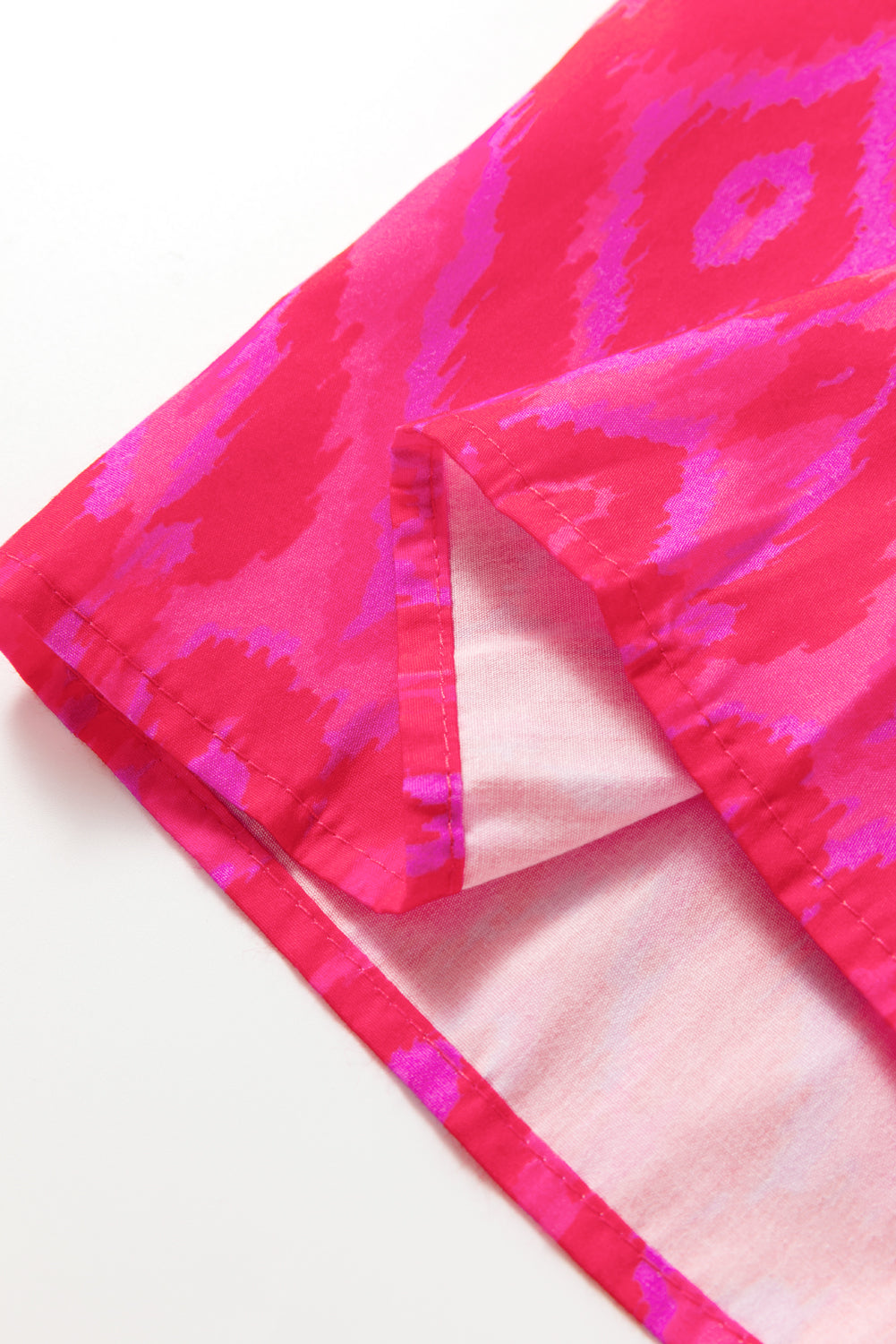 White Allover Print Contrast Split Neckline Short Puff Sleeve Curvy Dress