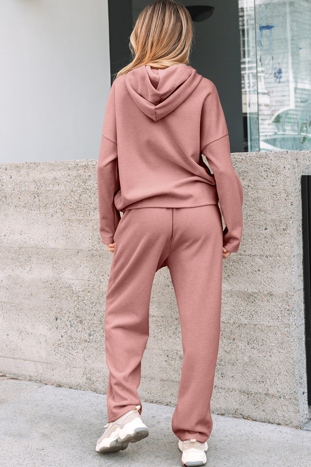 Leopard Drawstring Pullover Hoodie and High Waist Pants Corduroy Suit