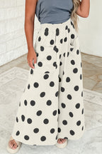 Brown Polka Dot Wide Leg Elastic Waist Casual Pants