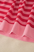 Red Stripe Puff Short Sleeve T Shirt Matching Shorts Set