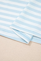 Stripe Contrast Neck Loose Tee and Drawstring Shorts Set