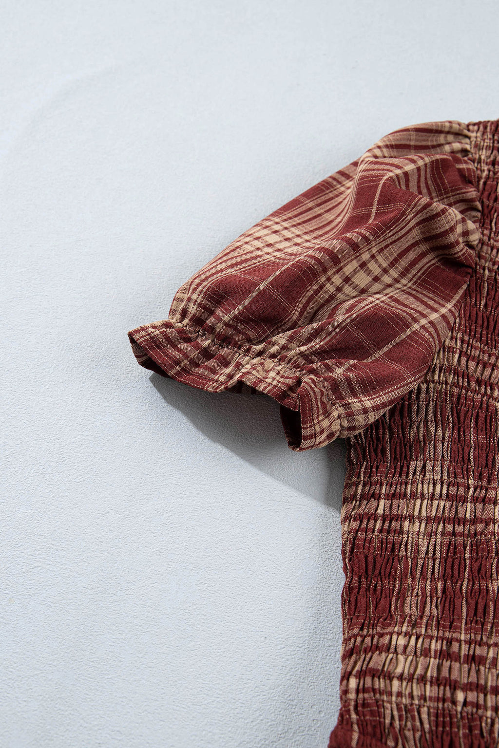 Red Vintage Plaid Knot Front Smocked High Waist Midi Dress