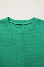 Sea Green Waffle Textured Knit Dolman Short Sleeve Loose Top
