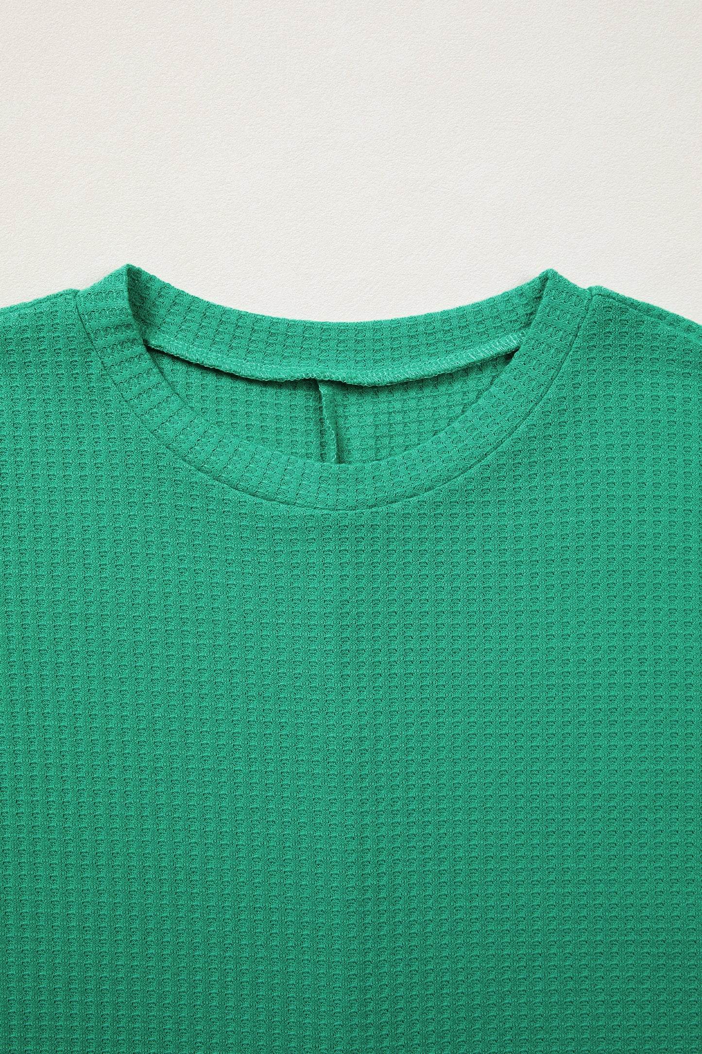Sea Green Waffle Textured Knit Dolman Short Sleeve Loose Top