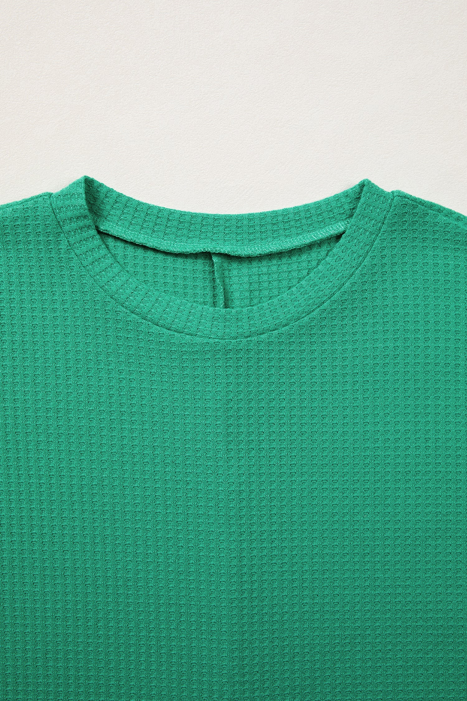 Sea Green Waffle Textured Knit Dolman Short Sleeve Loose Top