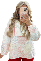 Multicolour Floral Quilted Metal Zipper Collar Long Sleeve Sweatshirt