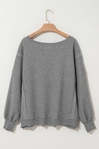 Waffle knit Bishop Sleeve Split Oversized Top