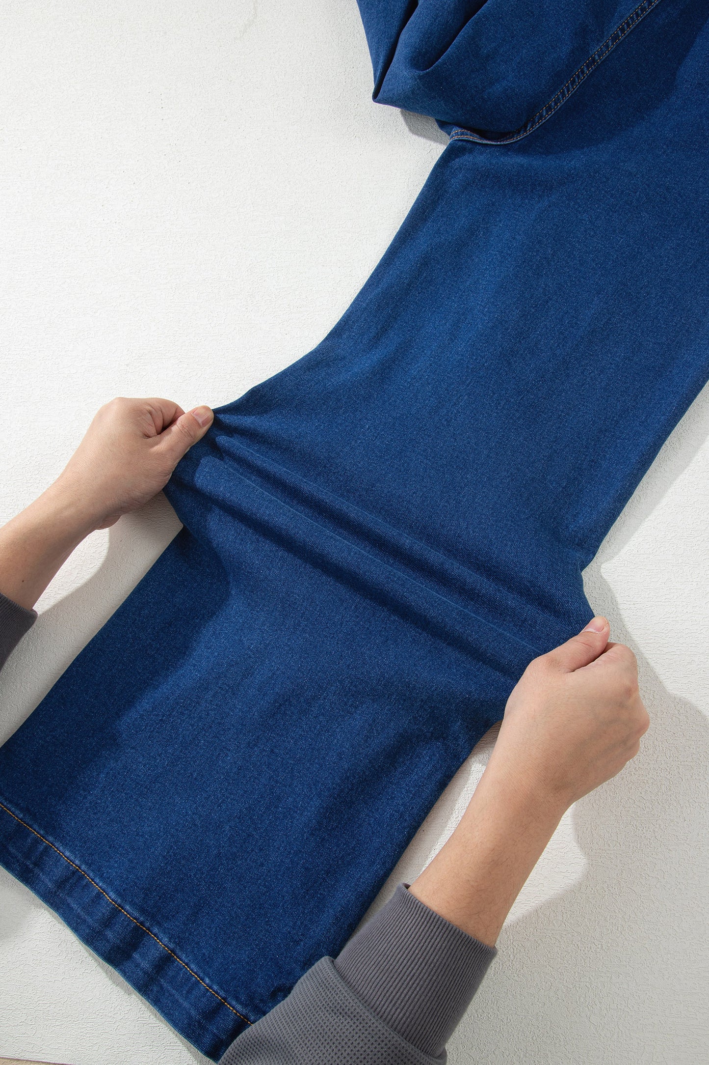 Sail Blue Hardware Decor Patched Pockets Wide Leg Denim Pants