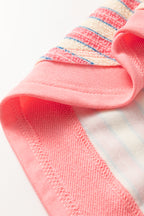 Red Stripe Buttoned V Neck Collared Drop Shoulder Top