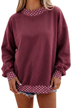 Brown Colorblock Polka Dot Contrast Trim Oversized Sweatshirt