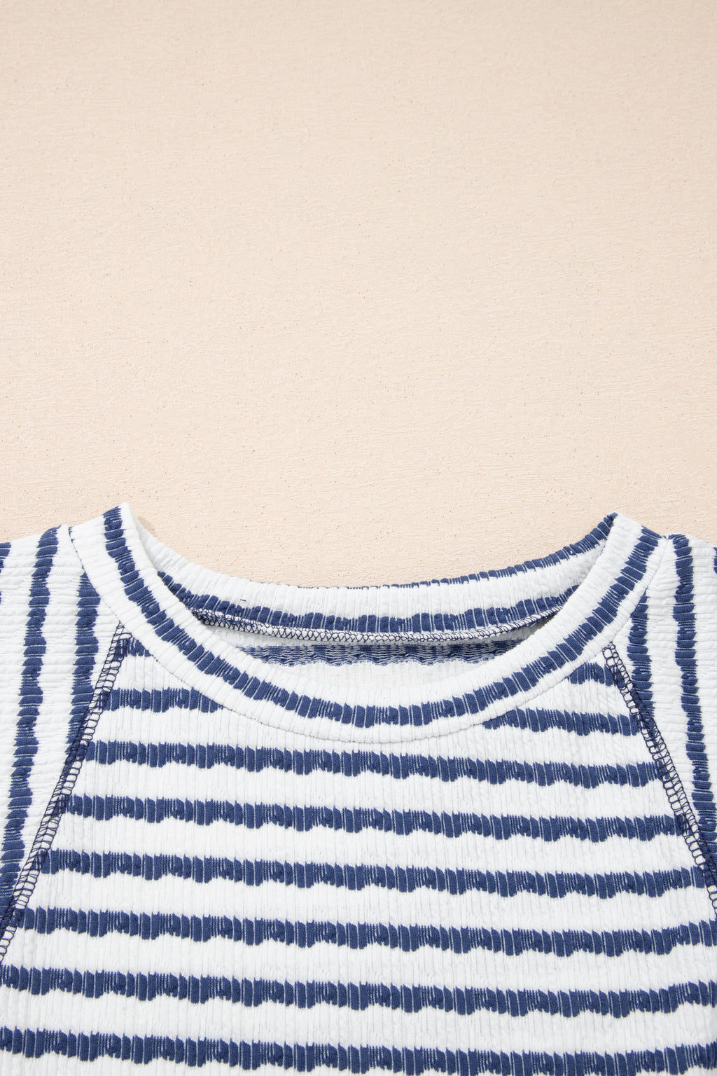 Pink Stripe Textured Knit Split Hem Half Sleeve Loose Top