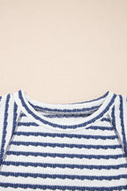 Pink Stripe Textured Knit Split Hem Half Sleeve Loose Top
