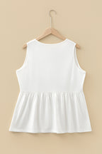 Coffee Plus Size Solid Color Bow Tie Peplum Tank Top