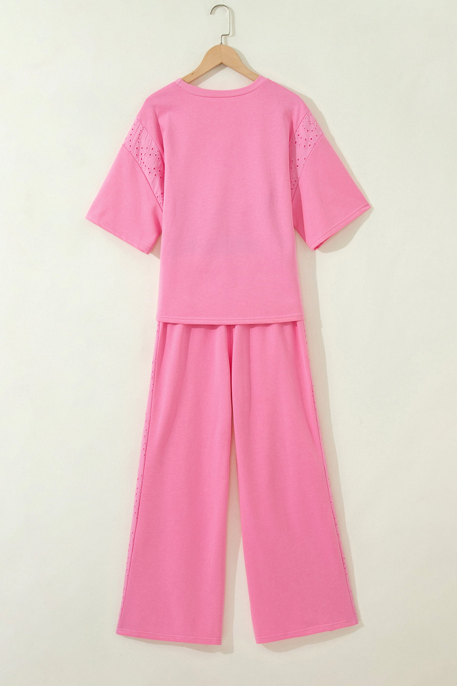 Lace Patchwork Half Sleeve Top Elastic Waist Pants Two Piece Set