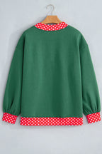 Brown Colorblock Polka Dot Contrast Trim Oversized Sweatshirt