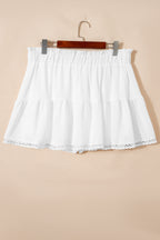 Frilled Elastic Waist Lace Trim Boho Ruffled Shorts Plus
