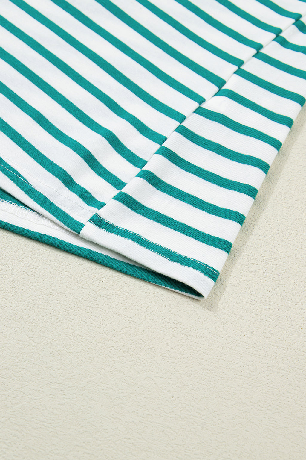 Black Stripe Scalloped Trim Round Neck T Shirt