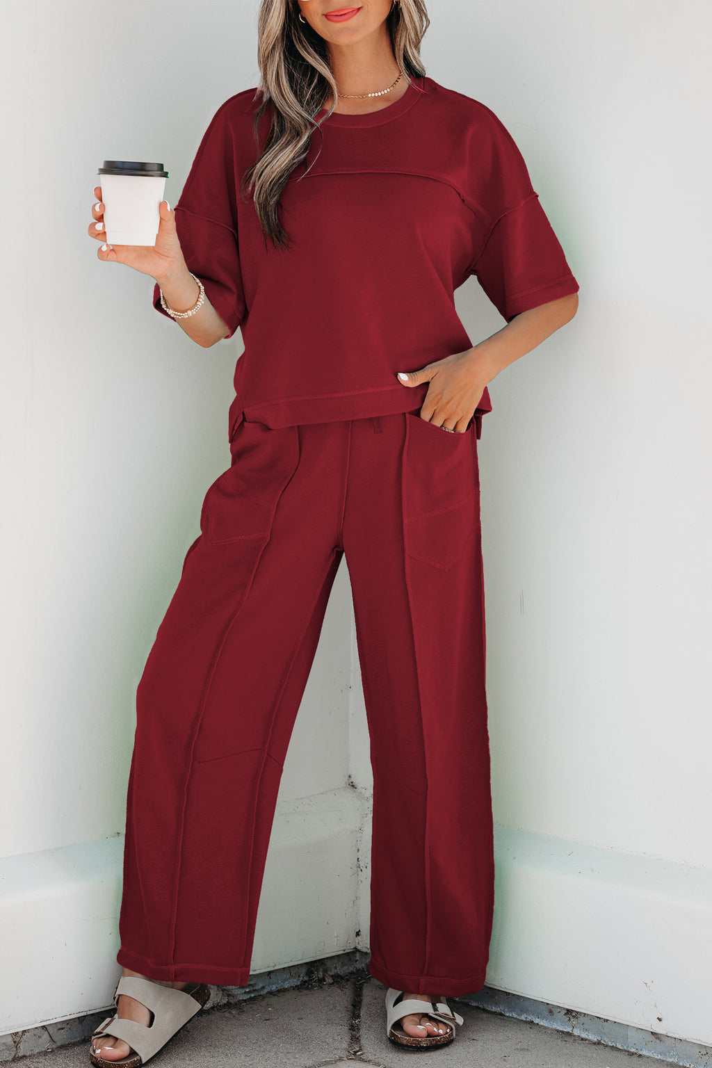 Racing Red Drop Shoulder Boxy Tee and Barrel Pants Set