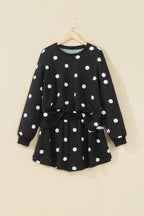 Red Polka Dot Raw Hem Relaxed Pullover Loose Skort Two Piece Set