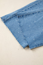 Mist Blue Distressed Detail Tummy Control Raw Hem Jeans
