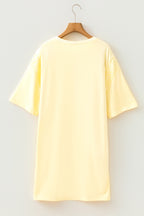 Yellow Cream Eyelet Embroidered Lace Splicing Sleeve Loose T Shirt Dress