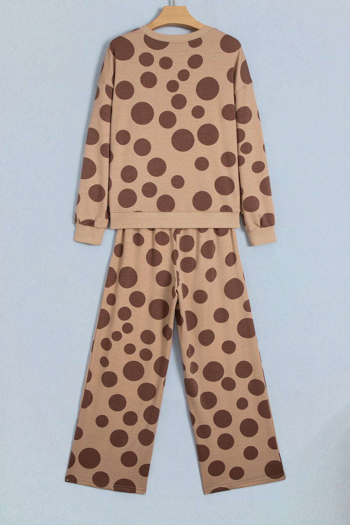 Polka Dot Long Sleeve Top Drawstring Relaxed Pants Set
