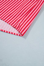 Red Stripe Button-Up Shirt Long Sleeve Patch Pocket Casual Shirt