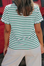Black Stripe Scalloped Trim Round Neck T Shirt